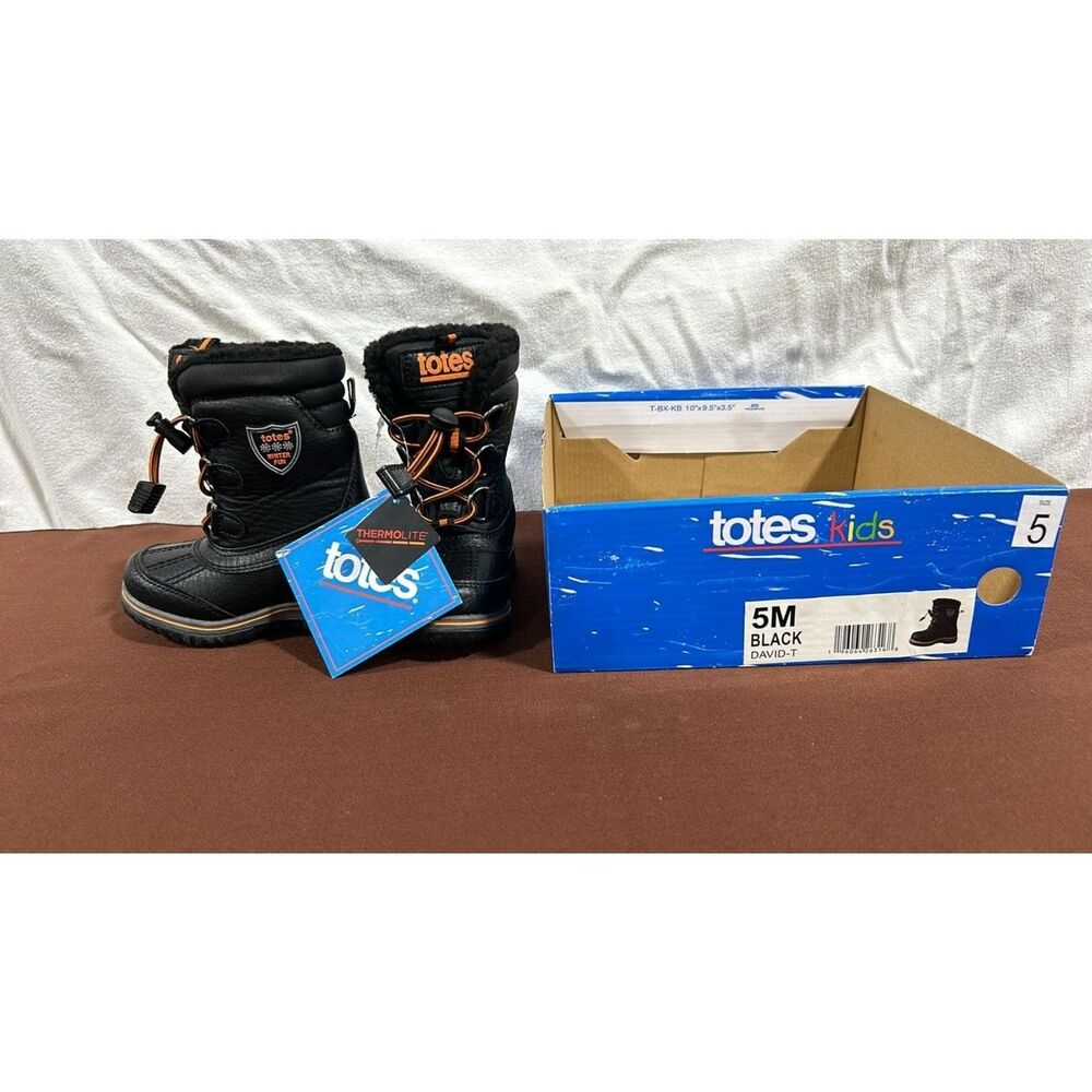 Totes Kids Snow Boots Size 5M Black ThermoLite